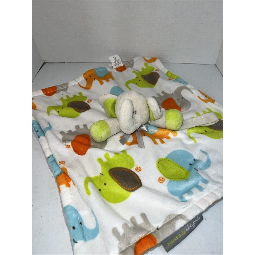 Blankets & Beyond Elephant Lovey White Gray‎ Green Orange Baby Security Blanket